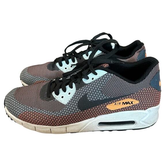 Nike Air Max 90 Jacquard Flyknit Trainers, Blue/Orange, Men's Size 9